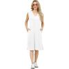 imageGRECERELLE 2025 Women Summer InsideOut VNeck Casual Loose Split WrinkleFree Midi Dress with PocketsWhite
