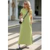 imageGRECERELLE 2025 Women Summer Mock Neck Short Sleeve Casual Loose Split WrinkleFree Long Maxi Dress with PocketsAvocado Green