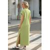 imageGRECERELLE 2025 Women Summer Mock Neck Short Sleeve Casual Loose Split WrinkleFree Long Maxi Dress with PocketsAvocado Green