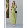 imageGRECERELLE 2025 Women Summer Mock Neck Short Sleeve Casual Loose Split WrinkleFree Long Maxi Dress with PocketsAvocado Green
