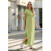 imageGRECERELLE 2025 Women Summer Mock Neck Short Sleeve Casual Loose Split WrinkleFree Long Maxi Dress with PocketsAvocado Green