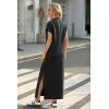 imageGRECERELLE 2025 Women Summer Mock Neck Short Sleeve Casual Loose Split WrinkleFree Long Maxi Dress with PocketsBlack