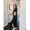 imageGRECERELLE 2025 Women Summer Mock Neck Short Sleeve Casual Loose Split WrinkleFree Long Maxi Dress with PocketsBlack