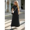 imageGRECERELLE 2025 Women Summer Mock Neck Short Sleeve Casual Loose Split WrinkleFree Long Maxi Dress with PocketsBlack