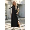 imageGRECERELLE 2025 Women Summer Mock Neck Short Sleeve Casual Loose Split WrinkleFree Long Maxi Dress with PocketsBlack
