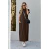 imageGRECERELLE 2025 Women Summer Mock Neck Short Sleeve Casual Loose Split WrinkleFree Long Maxi Dress with PocketsDark Coffee