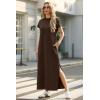 imageGRECERELLE 2025 Women Summer Mock Neck Short Sleeve Casual Loose Split WrinkleFree Long Maxi Dress with PocketsDark Coffee