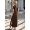 imageGRECERELLE 2025 Women Summer Mock Neck Short Sleeve Casual Loose Split WrinkleFree Long Maxi Dress with PocketsDark Coffee