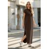imageGRECERELLE 2025 Women Summer Mock Neck Short Sleeve Casual Loose Split WrinkleFree Long Maxi Dress with PocketsDark Coffee