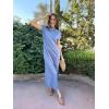 imageGRECERELLE 2025 Women Summer Mock Neck Short Sleeve Casual Loose Split WrinkleFree Long Maxi Dress with PocketsDenim Blue
