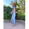 imageGRECERELLE 2025 Women Summer Mock Neck Short Sleeve Casual Loose Split WrinkleFree Long Maxi Dress with PocketsDenim Blue