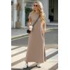 imageGRECERELLE 2025 Women Summer Mock Neck Short Sleeve Casual Loose Split WrinkleFree Long Maxi Dress with PocketsKhaki