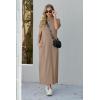 imageGRECERELLE 2025 Women Summer Mock Neck Short Sleeve Casual Loose Split WrinkleFree Long Maxi Dress with PocketsKhaki