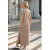 imageGRECERELLE 2025 Women Summer Mock Neck Short Sleeve Casual Loose Split WrinkleFree Long Maxi Dress with PocketsKhaki