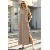 imageGRECERELLE 2025 Women Summer Mock Neck Short Sleeve Casual Loose Split WrinkleFree Long Maxi Dress with PocketsKhaki