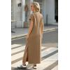 imageGRECERELLE 2025 Women Summer Mock Neck Short Sleeve Casual Loose Split WrinkleFree Long Maxi Dress with PocketsLight Coffee