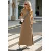 imageGRECERELLE 2025 Women Summer Mock Neck Short Sleeve Casual Loose Split WrinkleFree Long Maxi Dress with PocketsLight Coffee
