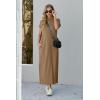 imageGRECERELLE 2025 Women Summer Mock Neck Short Sleeve Casual Loose Split WrinkleFree Long Maxi Dress with PocketsLight Coffee
