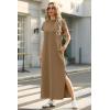 imageGRECERELLE 2025 Women Summer Mock Neck Short Sleeve Casual Loose Split WrinkleFree Long Maxi Dress with PocketsLight Coffee