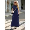 imageGRECERELLE 2025 Women Summer Mock Neck Short Sleeve Casual Loose Split WrinkleFree Long Maxi Dress with PocketsNavy Blue