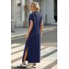 imageGRECERELLE 2025 Women Summer Mock Neck Short Sleeve Casual Loose Split WrinkleFree Long Maxi Dress with PocketsNavy Blue