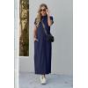imageGRECERELLE 2025 Women Summer Mock Neck Short Sleeve Casual Loose Split WrinkleFree Long Maxi Dress with PocketsNavy Blue