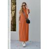 imageGRECERELLE 2025 Women Summer Mock Neck Short Sleeve Casual Loose Split WrinkleFree Long Maxi Dress with PocketsTan