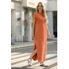 imageGRECERELLE 2025 Women Summer Mock Neck Short Sleeve Casual Loose Split WrinkleFree Long Maxi Dress with PocketsTan