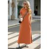 imageGRECERELLE 2025 Women Summer Mock Neck Short Sleeve Casual Loose Split WrinkleFree Long Maxi Dress with PocketsTan