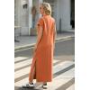 imageGRECERELLE 2025 Women Summer Mock Neck Short Sleeve Casual Loose Split WrinkleFree Long Maxi Dress with PocketsTan