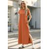 imageGRECERELLE 2025 Women Summer Mock Neck Short Sleeve Casual Loose Split WrinkleFree Long Maxi Dress with PocketsTan
