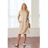 imageGRECERELLE 2025 Women Summer Round Neck Casual Loose Split WrinkleFree Midi Dress with Pockets XS3XLApricot White