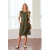 imageGRECERELLE 2025 Women Summer Round Neck Casual Loose Split WrinkleFree Midi Dress with Pockets XS3XLArmy Green