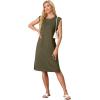 imageGRECERELLE 2025 Women Summer Round Neck Casual Loose Split WrinkleFree Midi Dress with Pockets XS3XLArmy Green