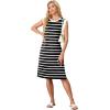 imageGRECERELLE 2025 Women Summer Round Neck Casual Loose Split WrinkleFree Midi Dress with Pockets XS3XLBlack White Strip