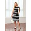 imageGRECERELLE 2025 Women Summer Round Neck Casual Loose Split WrinkleFree Midi Dress with Pockets XS3XLBlack White Strip