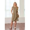 imageGRECERELLE 2025 Women Summer Round Neck Casual Loose Split WrinkleFree Midi Dress with Pockets XS3XLBrown