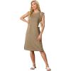 imageGRECERELLE 2025 Women Summer Round Neck Casual Loose Split WrinkleFree Midi Dress with Pockets XS3XLBrown