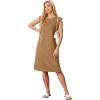imageGRECERELLE 2025 Women Summer Round Neck Casual Loose Split WrinkleFree Midi Dress with Pockets XS3XLCamel