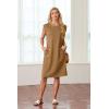 imageGRECERELLE 2025 Women Summer Round Neck Casual Loose Split WrinkleFree Midi Dress with Pockets XS3XLCamel