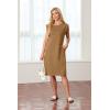imageGRECERELLE 2025 Women Summer Round Neck Casual Loose Split WrinkleFree Midi Dress with Pockets XS3XLCamel