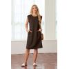 imageGRECERELLE 2025 Women Summer Round Neck Casual Loose Split WrinkleFree Midi Dress with Pockets XS3XLDark Coffee