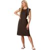 imageGRECERELLE 2025 Women Summer Round Neck Casual Loose Split WrinkleFree Midi Dress with Pockets XS3XLDark Coffee