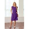 imageGRECERELLE 2025 Women Summer Round Neck Casual Loose Split WrinkleFree Midi Dress with Pockets XS3XLDark Purple
