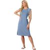 imageGRECERELLE 2025 Women Summer Round Neck Casual Loose Split WrinkleFree Midi Dress with Pockets XS3XLDenim Blue