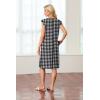 imageGRECERELLE 2025 Women Summer Round Neck Casual Loose Split WrinkleFree Midi Dress with Pockets XS3XLFp Houndstooth