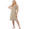 imageGRECERELLE 2025 Women Summer Round Neck Casual Loose Split WrinkleFree Midi Dress with Pockets XS3XLKhaki