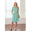 imageGRECERELLE 2025 Women Summer Round Neck Casual Loose Split WrinkleFree Midi Dress with Pockets XS3XLLight Blue