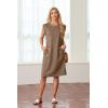 imageGRECERELLE 2025 Women Summer Round Neck Casual Loose Split WrinkleFree Midi Dress with Pockets XS3XLLight Coffee