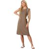 imageGRECERELLE 2025 Women Summer Round Neck Casual Loose Split WrinkleFree Midi Dress with Pockets XS3XLLight Coffee